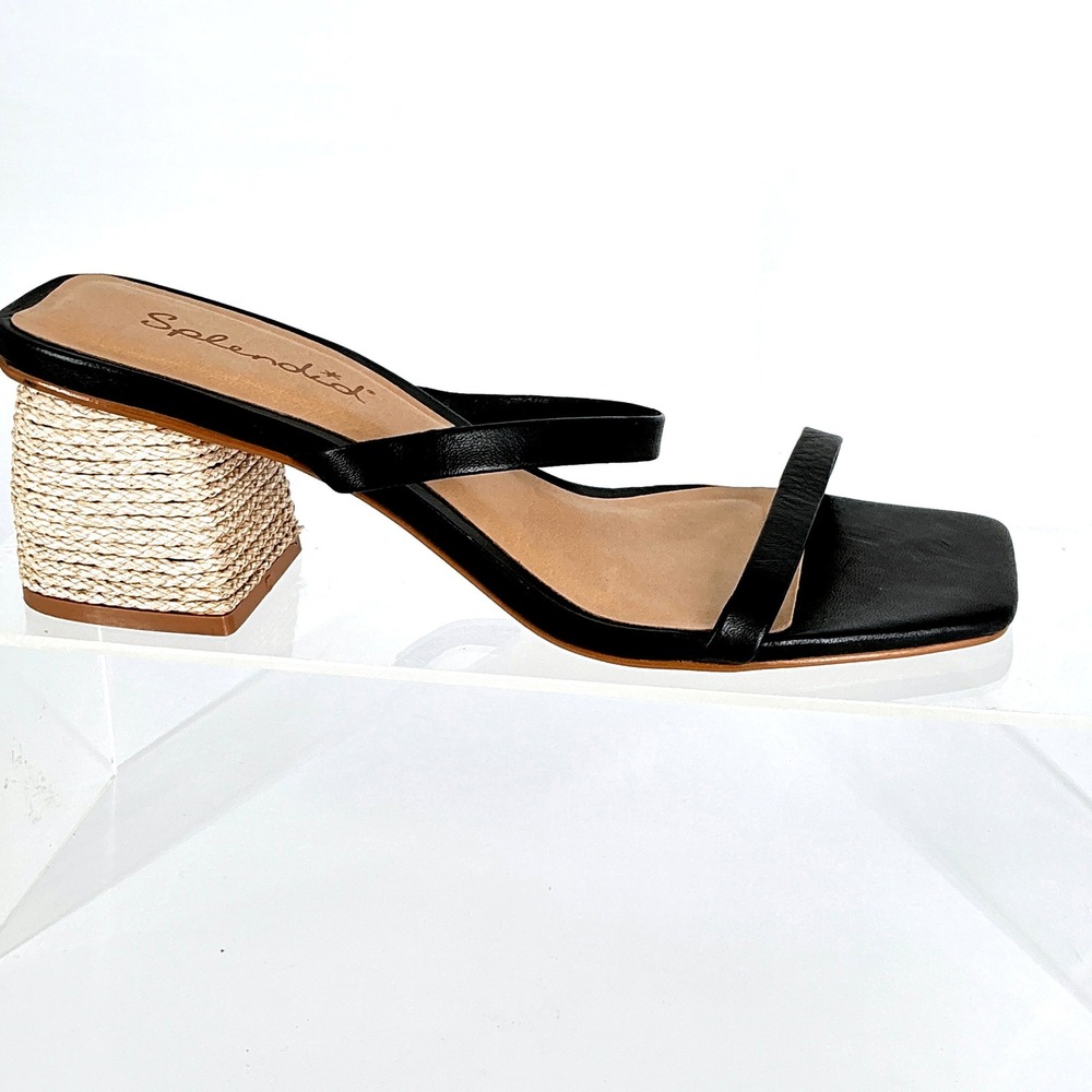 Splendid Size 6.5 Black Square Toe Espadrille Wedge Slide Sandals Kharis Women